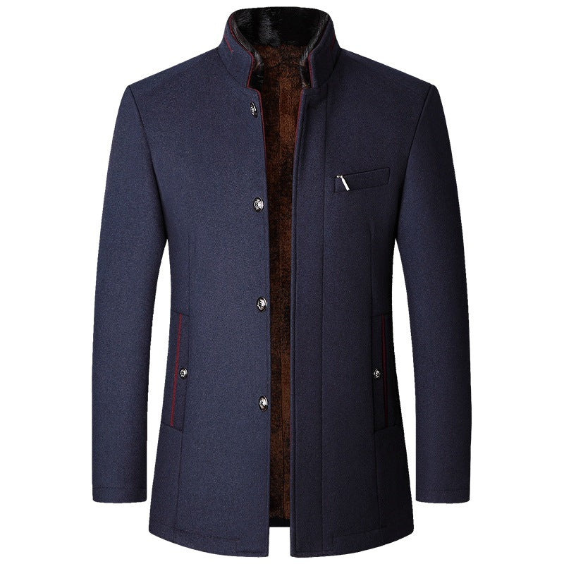 Men's Woolen Jacket - Autumn and Winter Stand Collar for Middle-aged Men