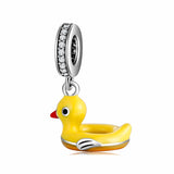 Dinosaur Little Duck Animal Pendant Beaded S925 Sterling Silver - Minihomy