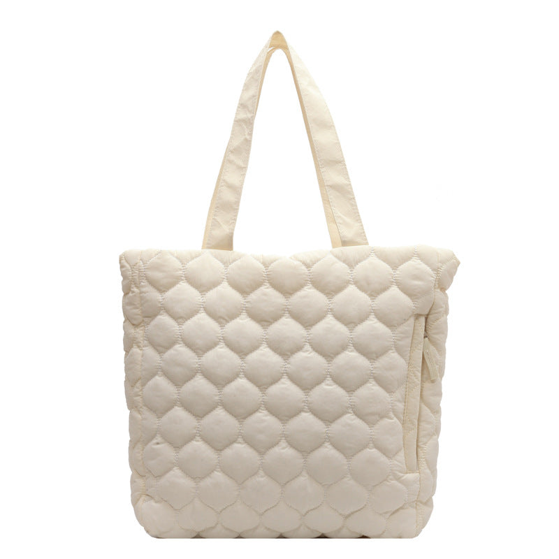 Rhombus Cotton-padded Coat Shoulder Tote Bag