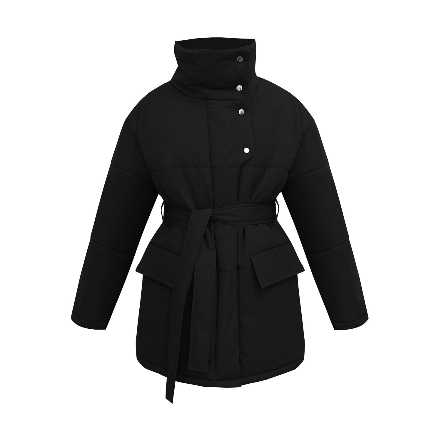 Stand-up Collar Cotton-padded Coat Irregular Mid-length