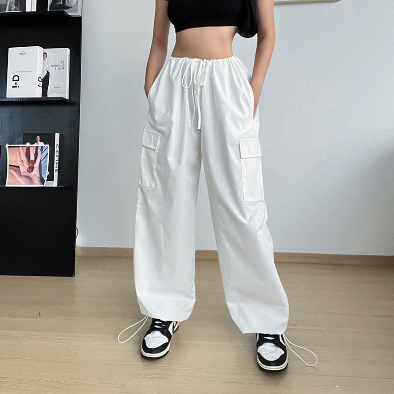 Women's Clothing Wide Leg Loose Plus Size Tether Straight Cargo Pants Women