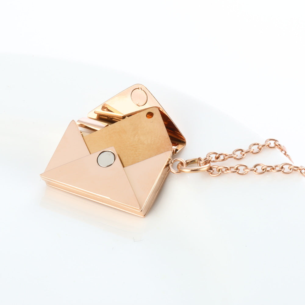 Peach Heart Envelope Necklace Secret Hidden Message Pendant Necklace