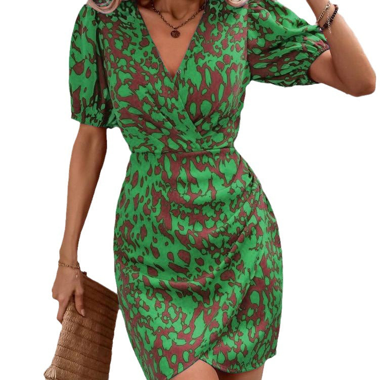 Women's Half-sleeved And Waisted Casual Printed Dress