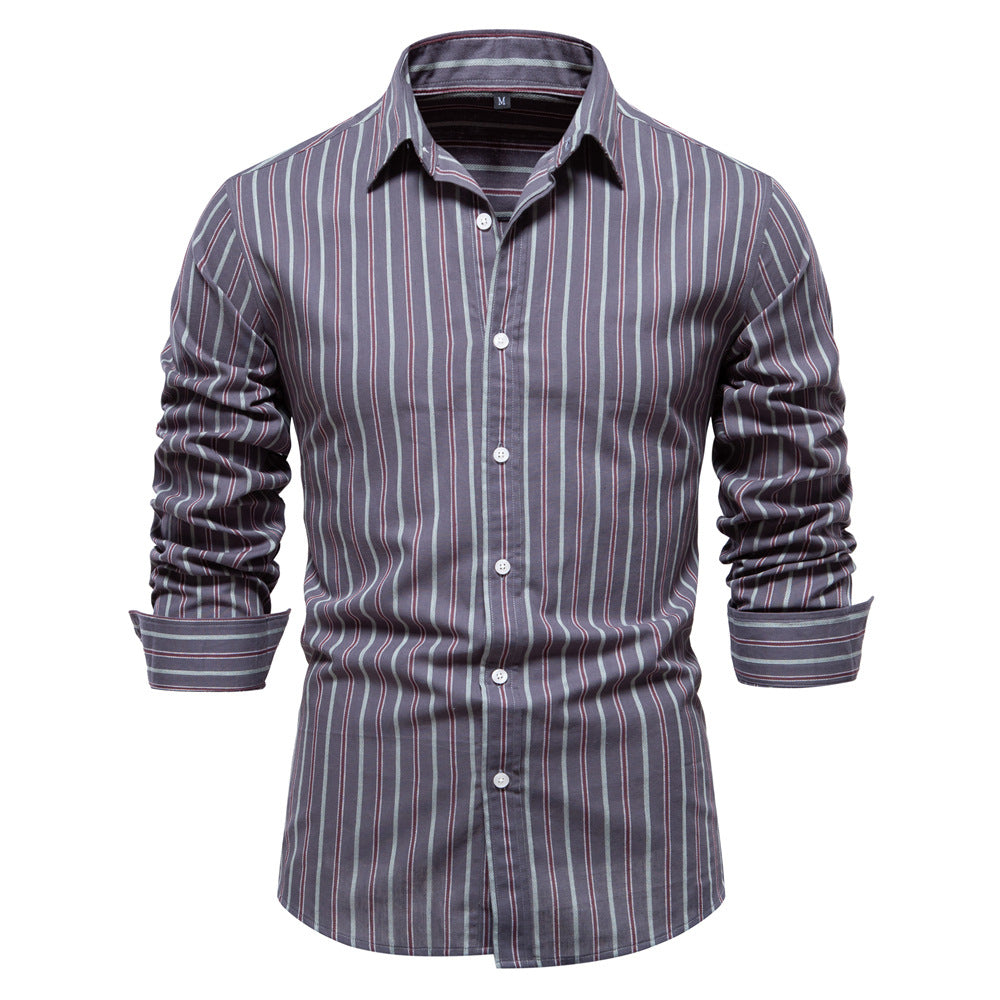Men's All-match Striped Long-sleeved Cotton Shirt Top