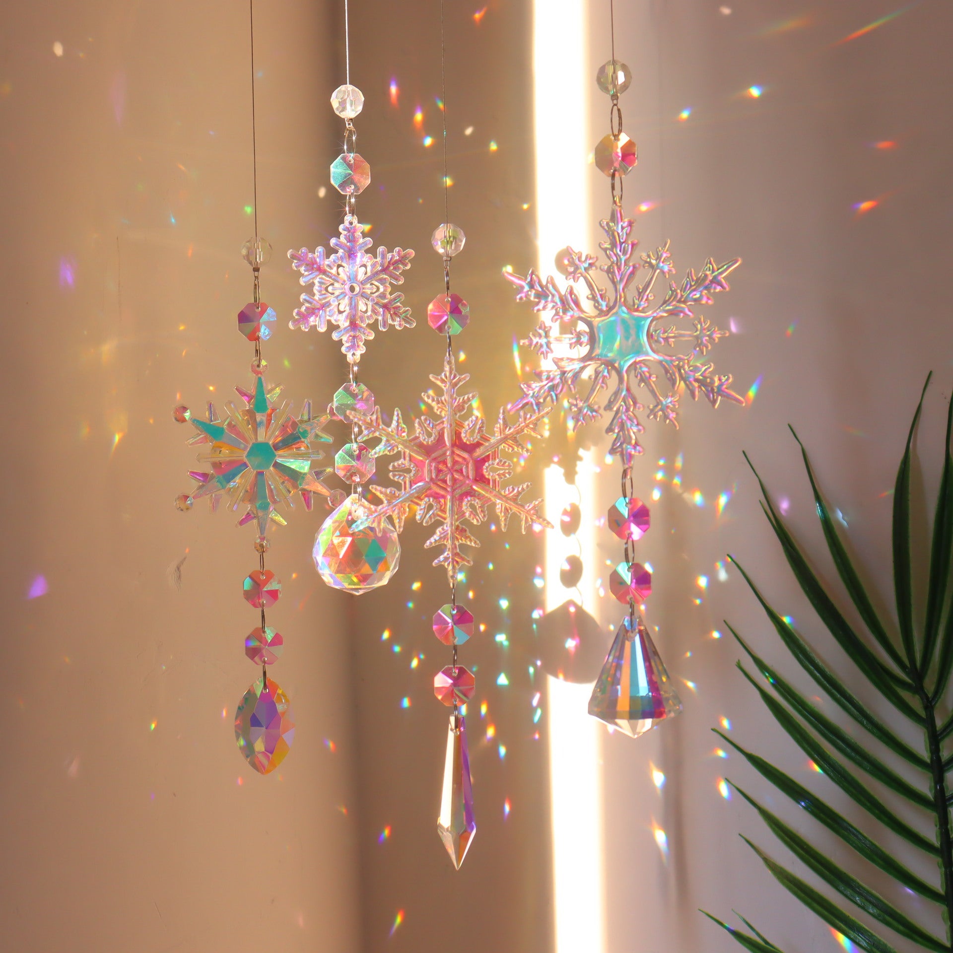 Christmas Colorful Snowflake Crystal Sun Catcher Ice Pillar Pendant - Minihomy