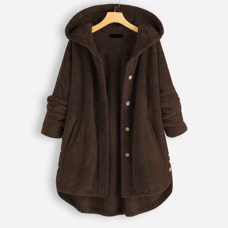 Women's Temperament Pure Color Hooded Double-sided Velvet Sweatshirt Coat