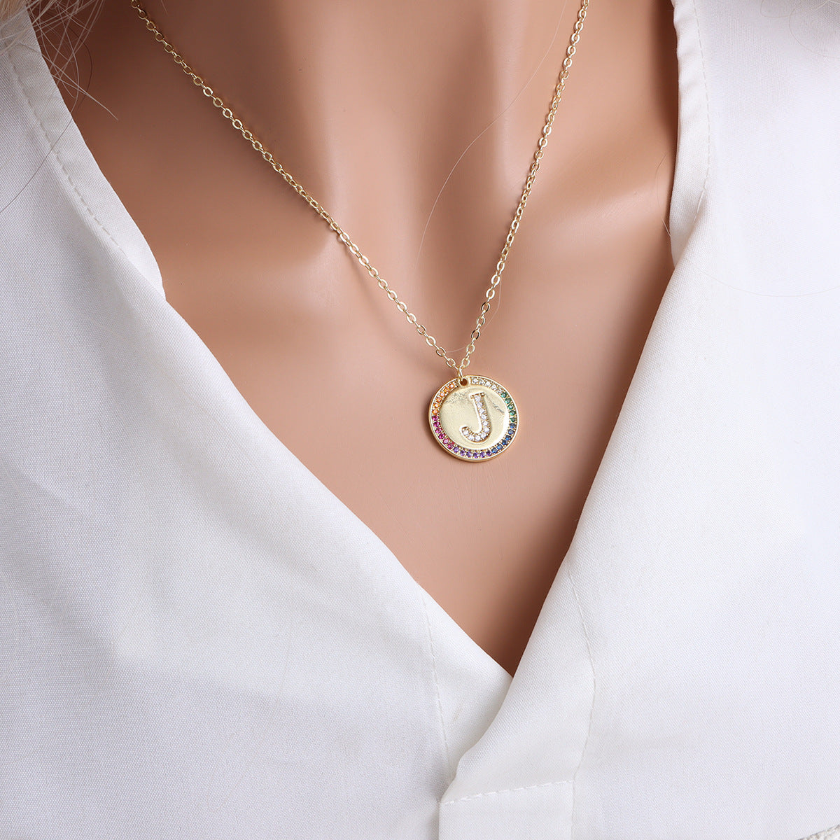 Gold English Letter Round Necklace: Add a Splash of Color to Your Style! - Minihomy