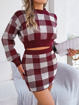 Color-contrast Check Long Sleeve Women's Bag Hip Suit - Minihomy