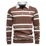 Men's Casual Polo Collar Striped Short-sleeved T-shirt