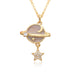 Copper Micro Inlay Color Zircon Personality Planet Pendant Plated 18K Gold Necklace: Your Stellar Statement Piece - Minihomy