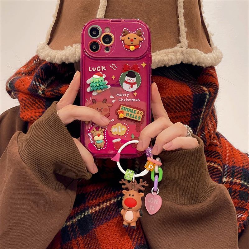 Xmas Santa Claus Cute Elk Hat Pendant Flip Christmas Phone Case Silicone Protection Cover