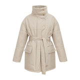 Stand-up Collar Cotton-padded Coat Irregular Mid-length