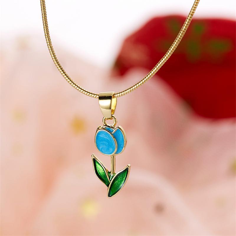 Tulip Flower Drop Oil Necklace Bracelet - Romantic Jewelry Gift