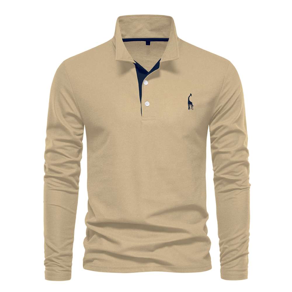 Men's Casual Polo Collar Deer Embroidered Long Sleeve - Minihomy