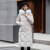 Women's Cotton-padded Clothes Over The Knee Large Fur Collar Quilted Jacket