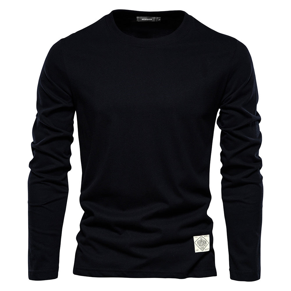 Men's Casual Exercise Outer Wear Round Neck Cotton Base Shirt