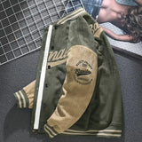 Men's Suede Baseball Jacket - Vintage Letter Embroidery Patchwork Coat for Men