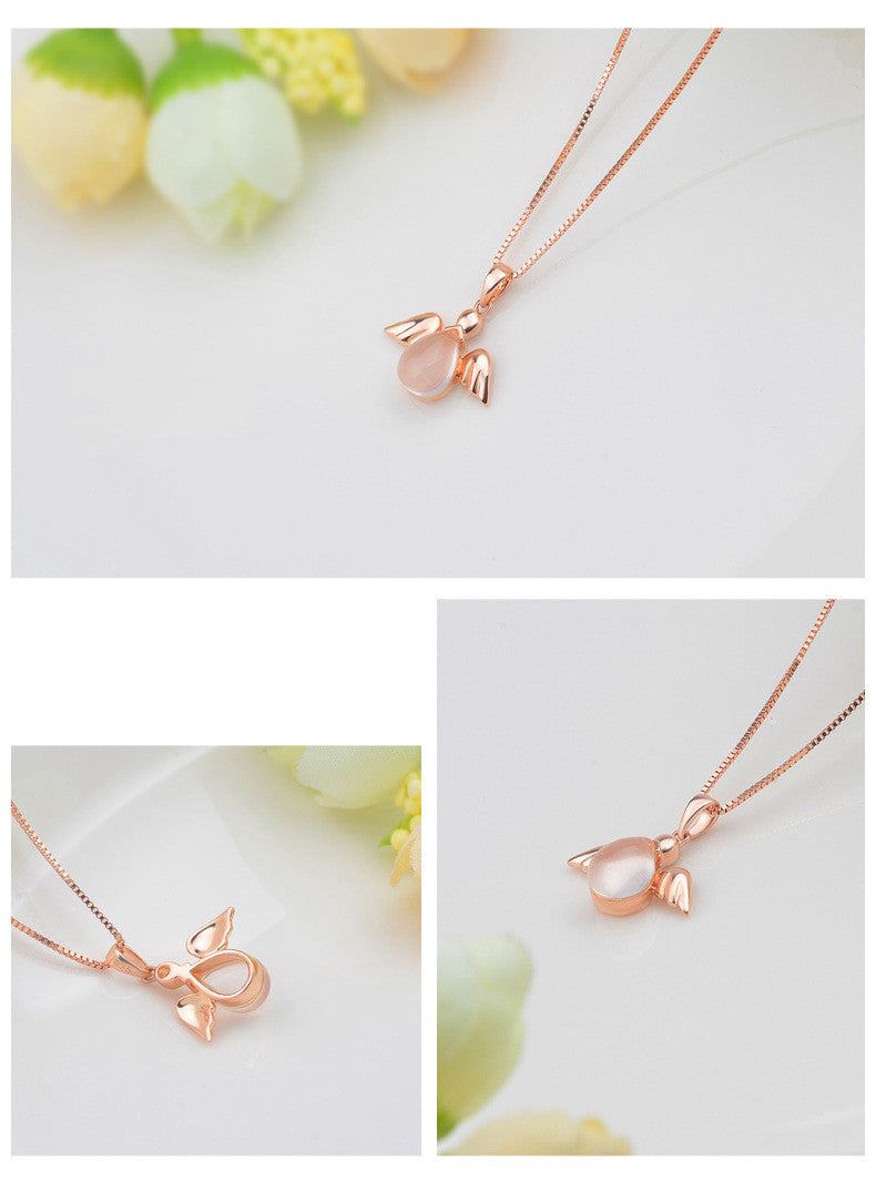 Rose Gold Plated Synthetic Ross Quartz Pink Crystal Angel Women's Pendant