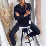 Women's Sports Suit Fashion Slit Design Sweatshirt Top And Slim-fit Trousers Sweatpants Casual Two Piece Set Outfit