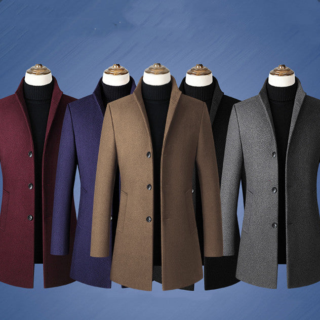 Single-breasted Stand Collar Wool Woolen Men's Coat: Elevate Your Style with Timeless Elegance