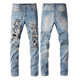 High Street Worn Out Wash Paint Splashing Perforated Jeans