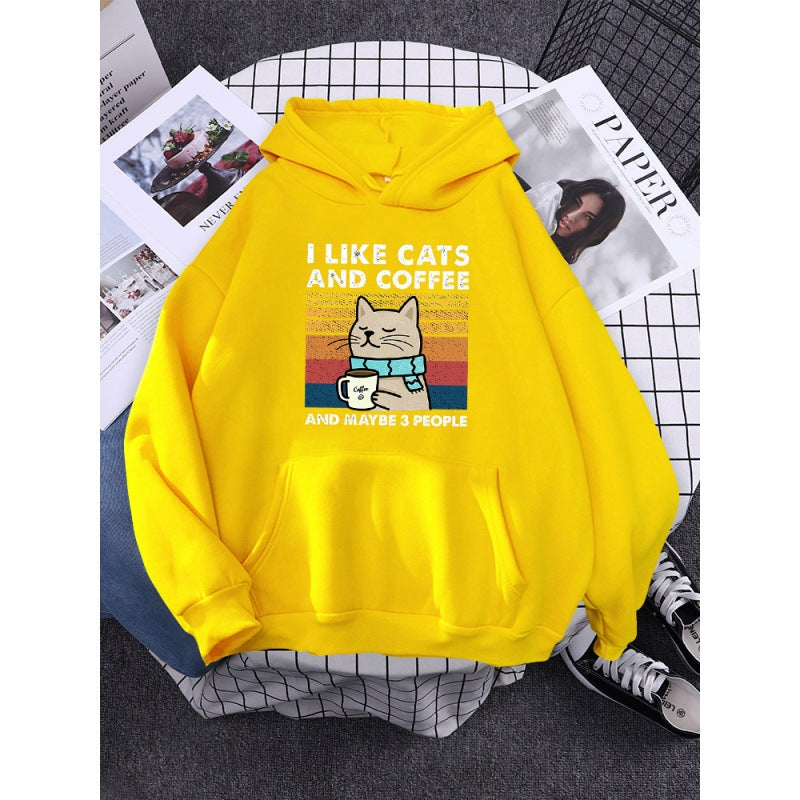 I Like Cats And Coffee Printed Women Hoody - Minihomy