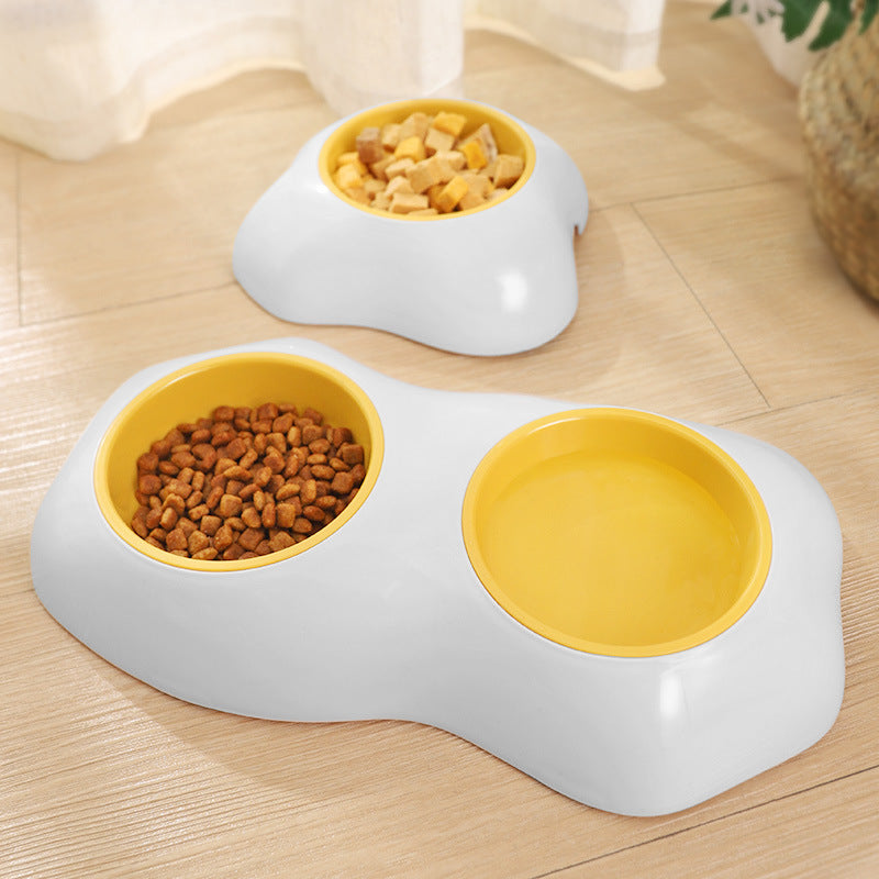 Cute Egg-Shaped Pet Bowl - Double Bowl Feeder for Dogs & Cats, Elevated Water & Food Bowl