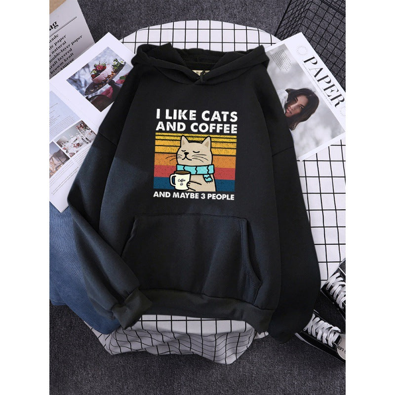 I Like Cats And Coffee Printed Women Hoody - Minihomy