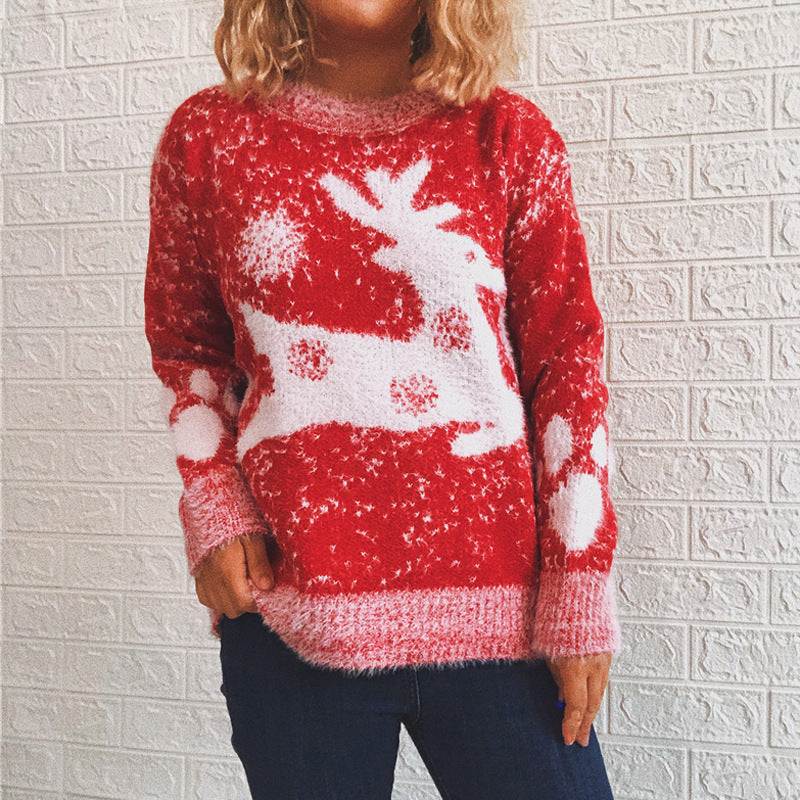 Fawn Snowflake Round Neck Knitted Pullover