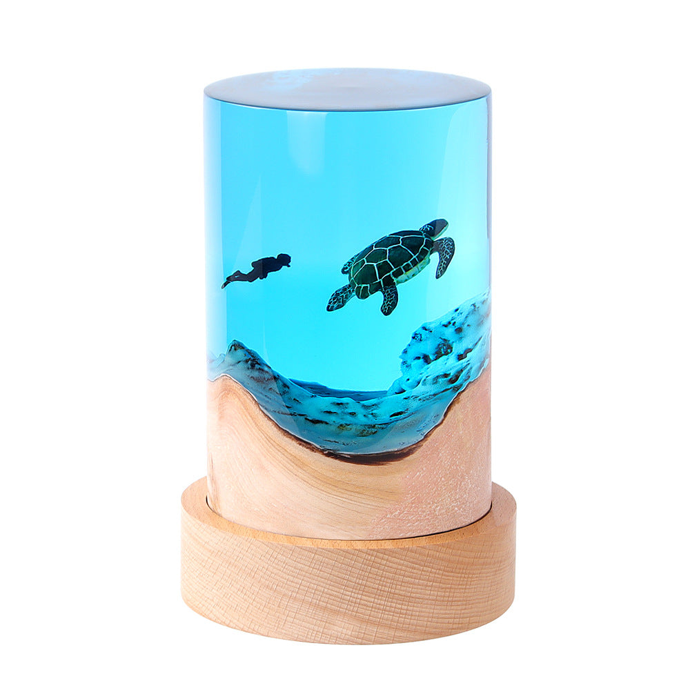 Creative Desktop Ornaments Cylinder Solid Wood Resin Night Light