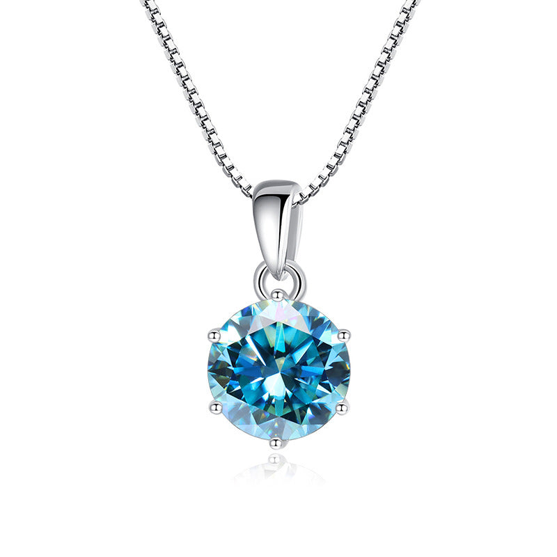 925 Silver Inlaid Round Moissanite Necklace - Minihomy