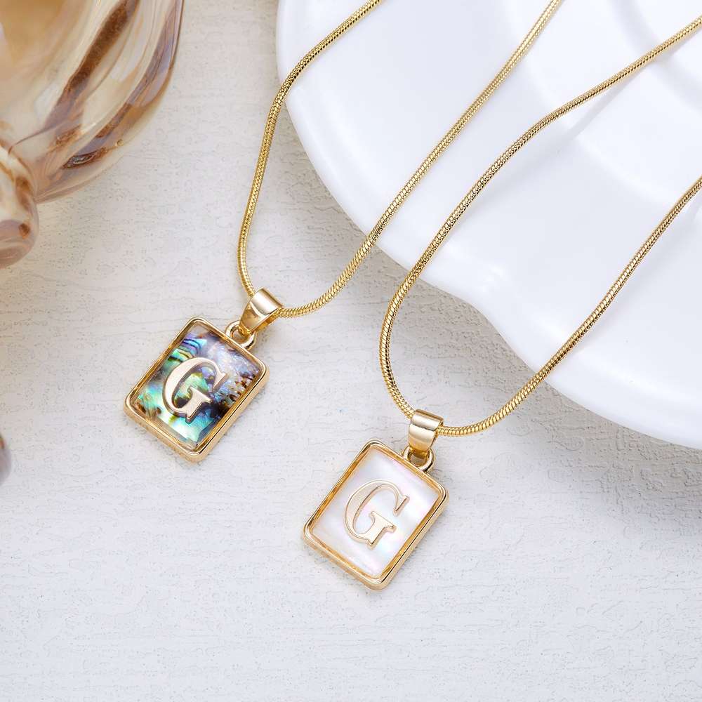 26 Letter Square Necklace Colorful Shell Luminous Pendant Chain Necklace For Women - Minihomy