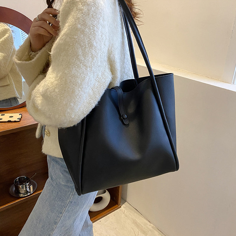 Casual Large Capacity Tote Bags for Women - Solid Color Shopping Shoulder Bag