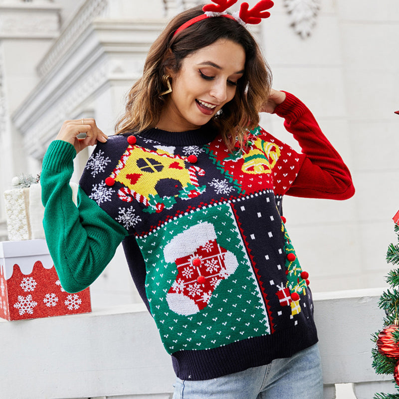 Women's Christmas Tree Snowflake Knitted Sweaters Long Sleeve