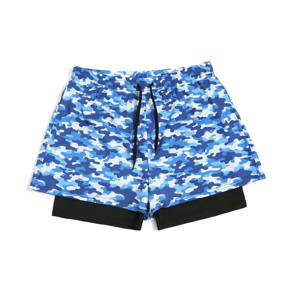 Loose Swimming Trunks Summer Printed Double Layer Beach Shorts - Minihomy