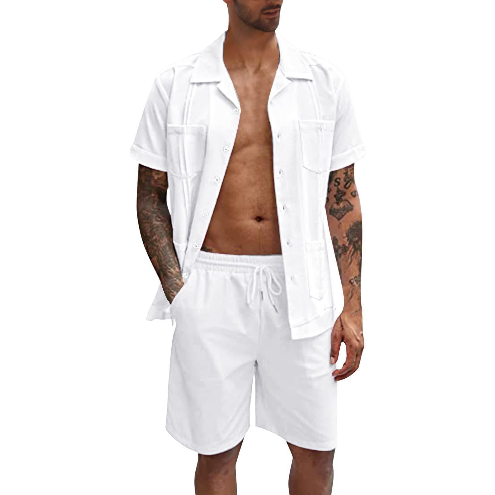 Summer Sports Short Sleeve Shorts Set - Linen Loose Casual Men's Shirt Set