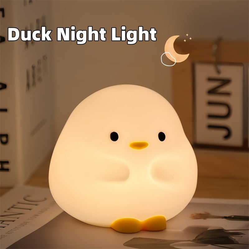 Cute Duck LED Night Light - USB Rechargeable Touch Sensor Bedside Lamp for Kids