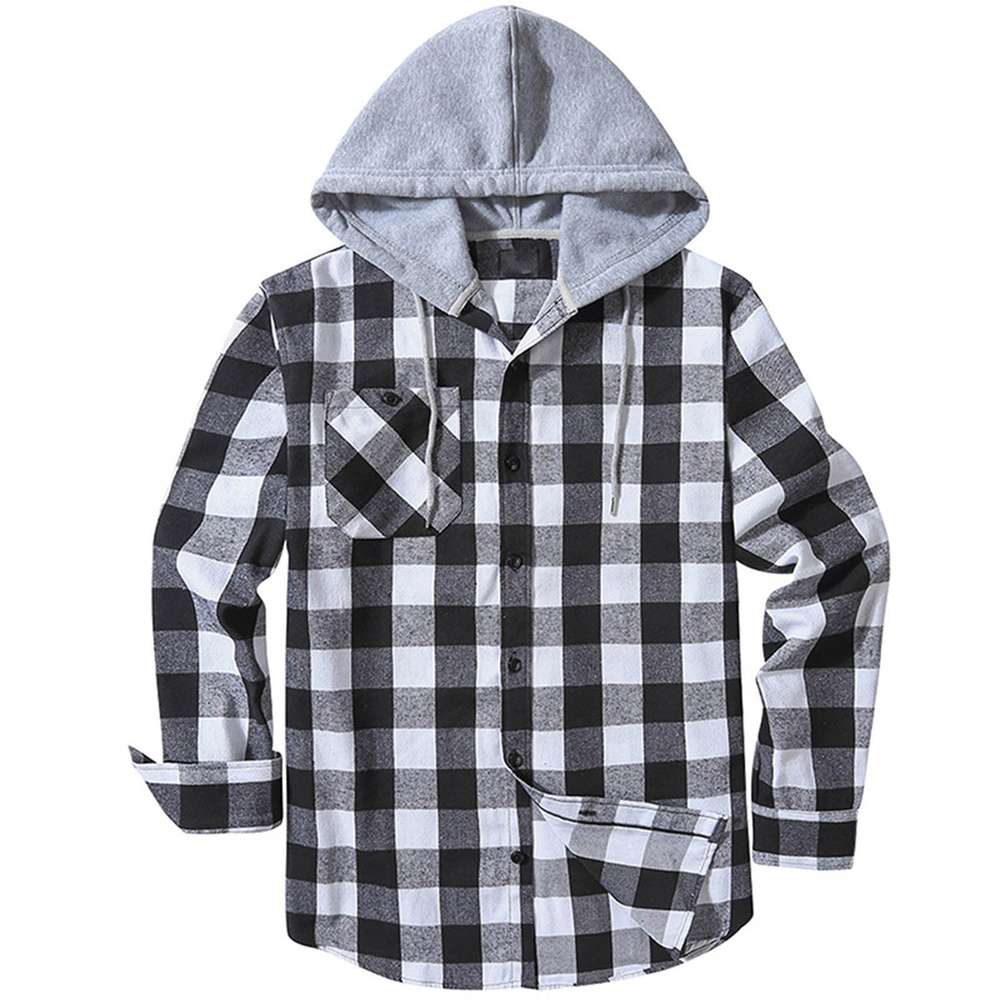 Hooded Plaid Shirt Men's Casual - Minihomy