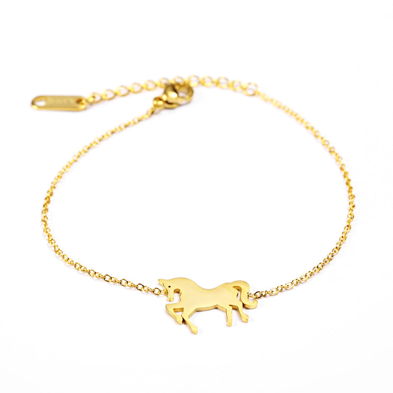 Gold Stainless Steel Unicorn Horse Charm Bracelet For Women - Minihomy