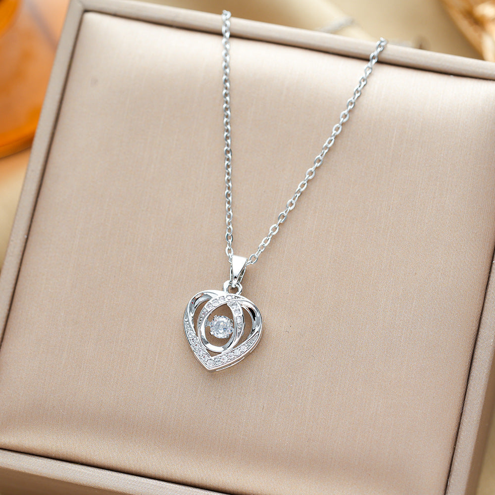 Rhinestone Heart Necklace - Valentine's Day Gift, Clavicle Chain