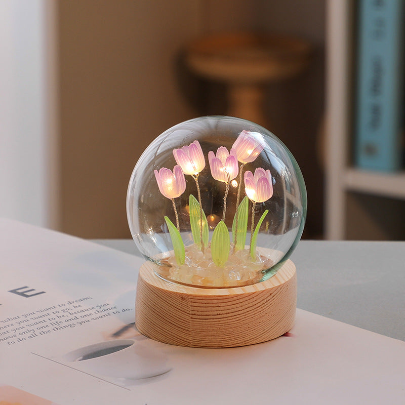 Artificial Tulip Flower Night Light - Handmade DIY LED Lamp for Bedroom Decor