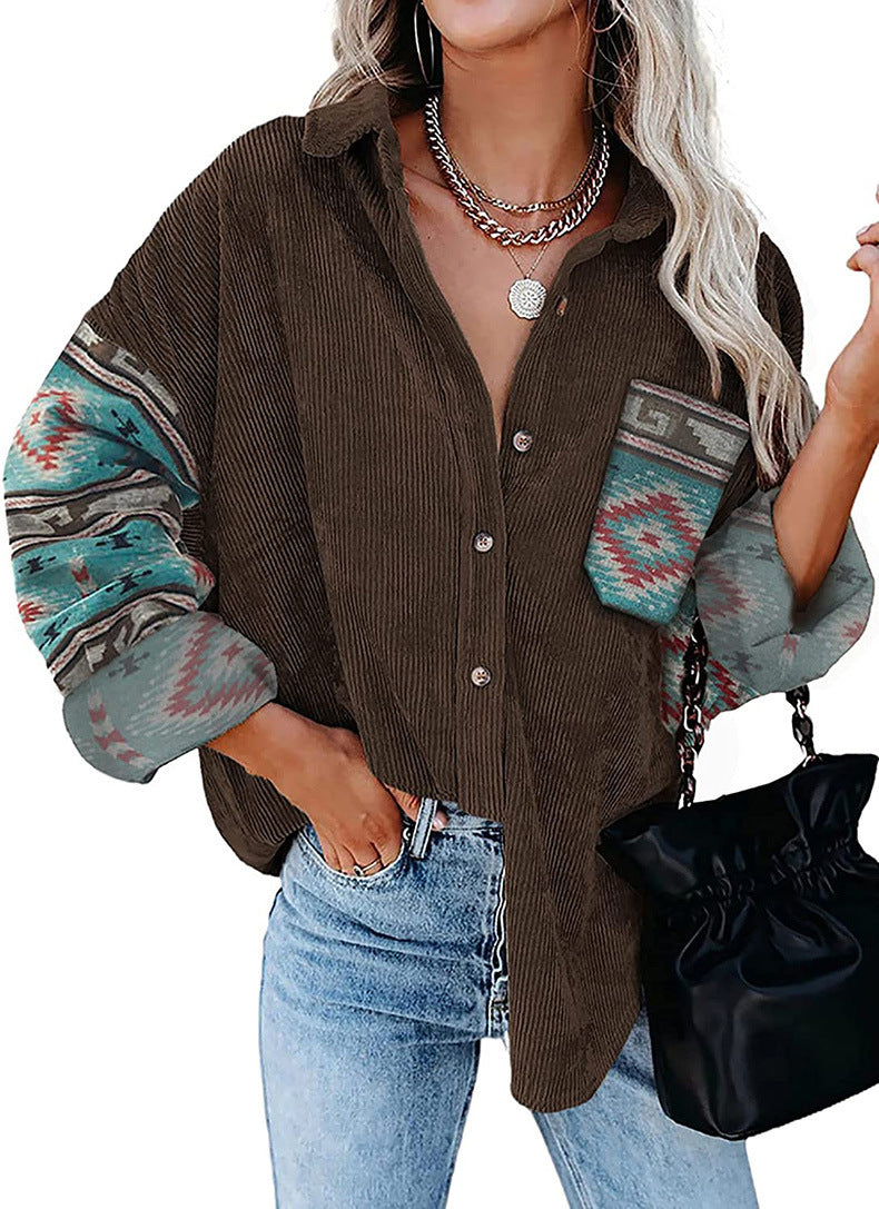 Women's Coat Lapel Loose Print Shirt