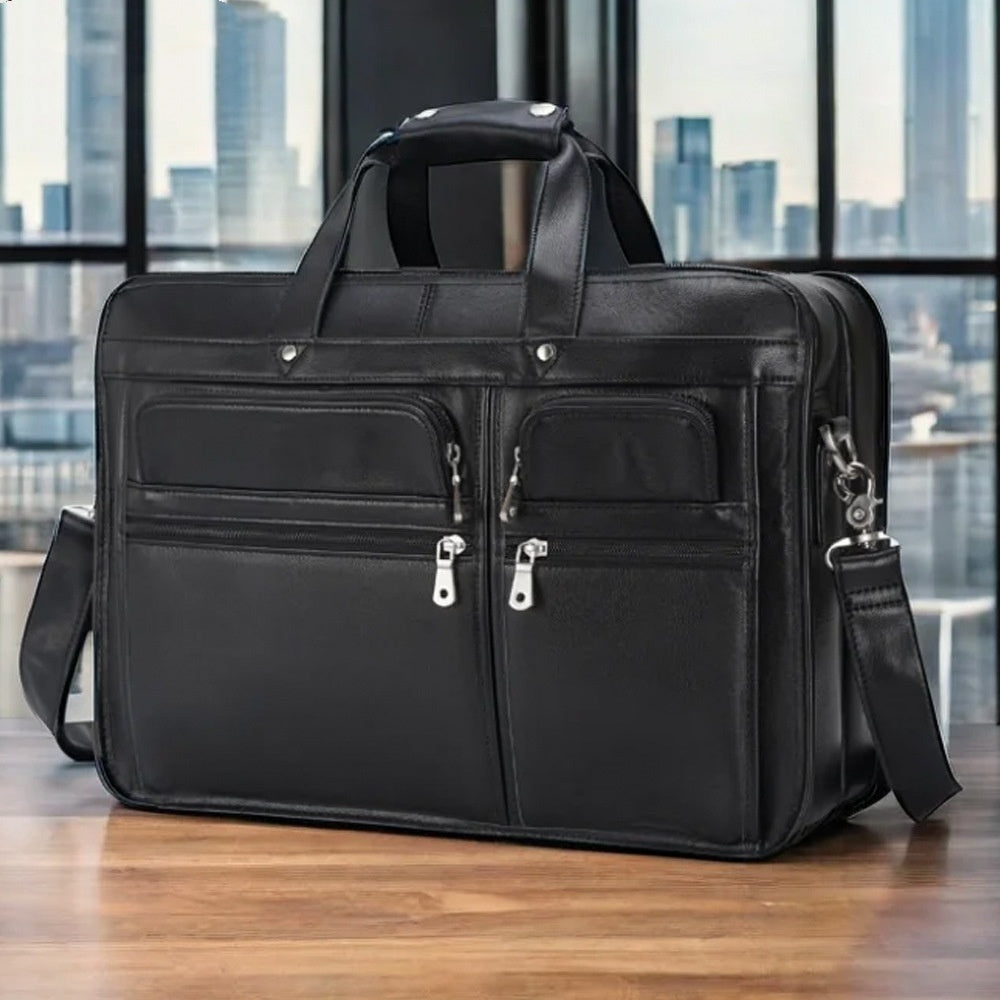 Genuine Leather 17-Inch Laptop Briefcase for Business Professionals