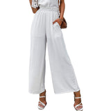 Women Trousers Solid Color Wide Leg High Waist Pants Casual Loose Pants