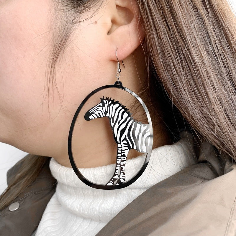 Acrylic Dangle Earrings Round Asymmetric Black For Cat Zebra Snail Swallow Whale Dog Drop Earrings Exaggerated Jewelry