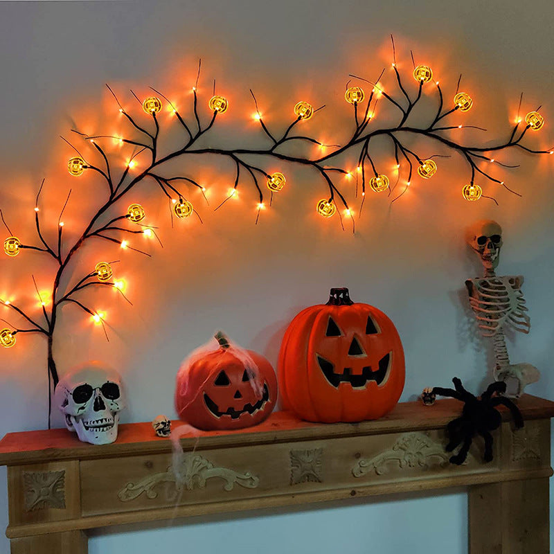 Halloween LED Willow Vine String Light Cool Cartoon Bat Pumpkin Decoration - Minihomy