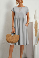 Women's Cotton Round Neck A-line Skirt Dress