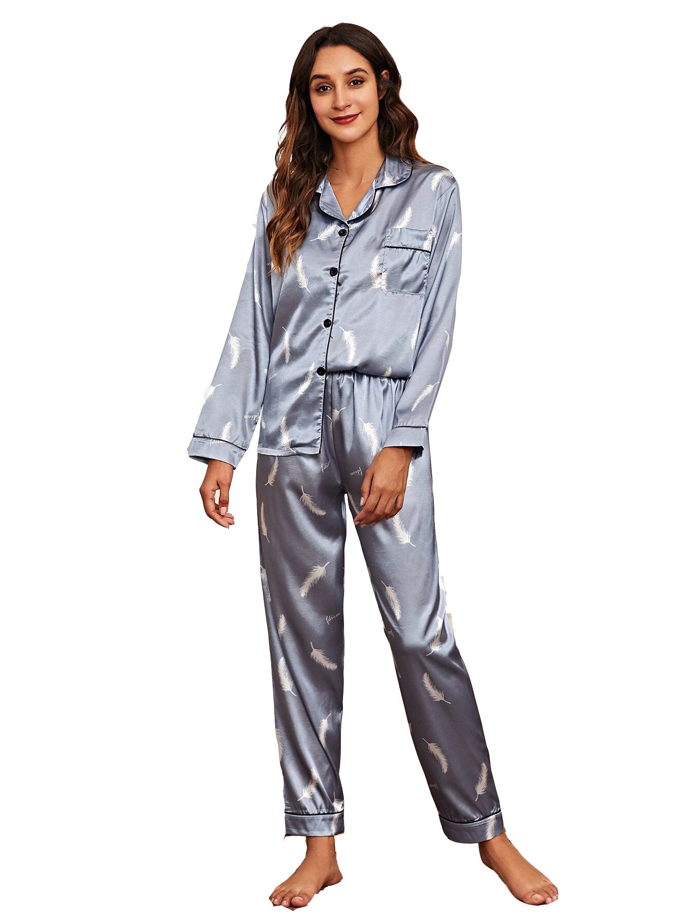 Two-piece Stretch Satin Home Wear Pajamas Women