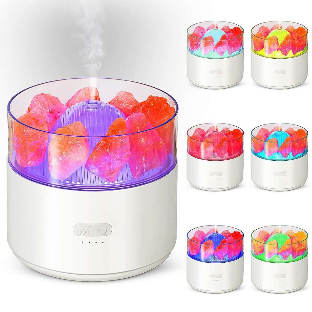 Cool-Mist Humidifier with Aroma Diffuser, Crystal Salt Lamp, and Ambient Light - Minihomy