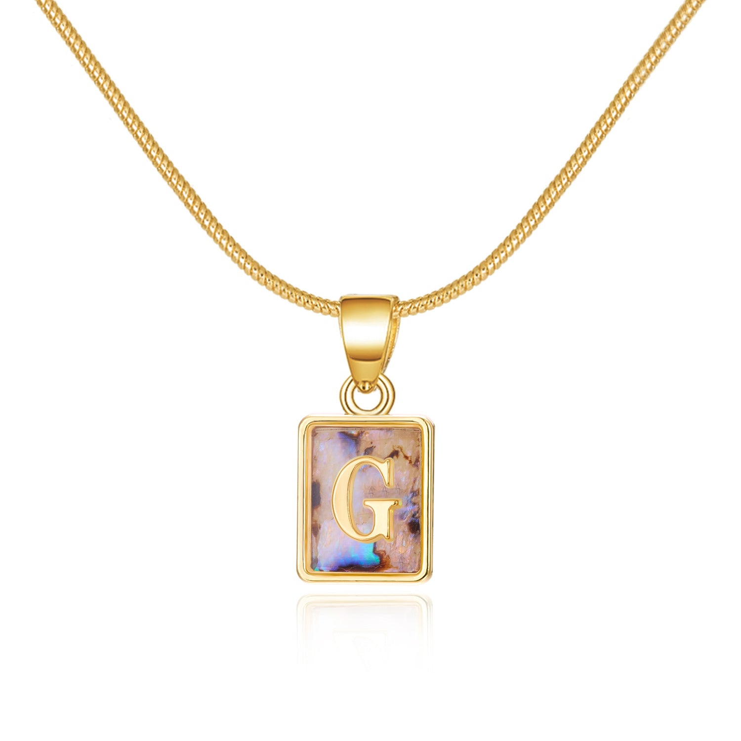 26 Letter Square Necklace Colorful Shell Luminous Pendant Chain Necklace For Women - Minihomy